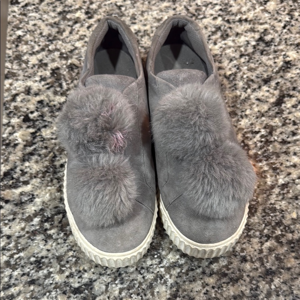 Gray Women's Shoes with Pom Poms